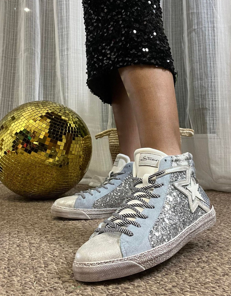 Superstar Silver Glitter High Top Sneakers Mimi s Edit