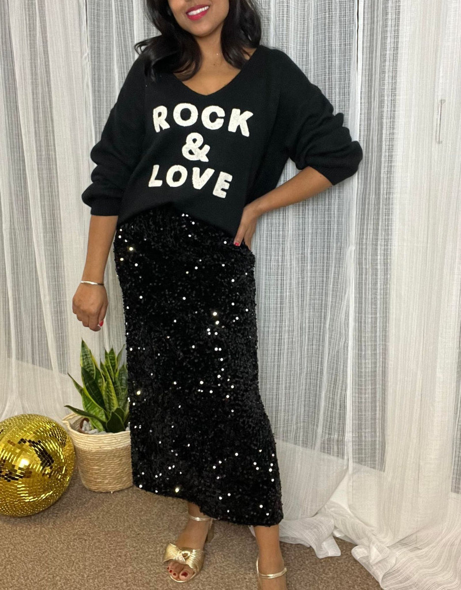 Sequin Long Black Skirt Mimi s Edit