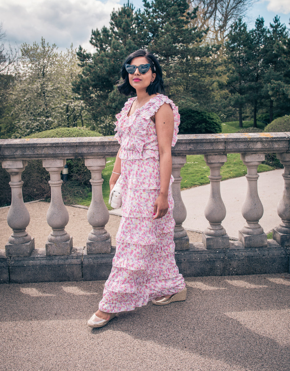 Long pink outlet floral dress