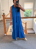 Navy Cheesecloth Sequinned Evil Eye Maxi Dress