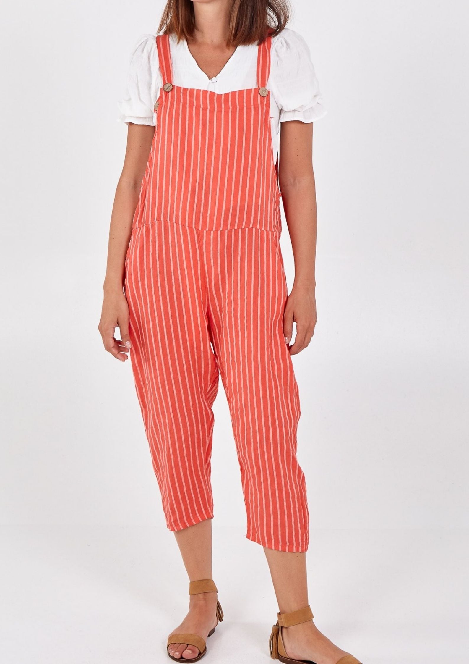 Linen Dungarees With Pinstripe and Pockets Mimi s Edit