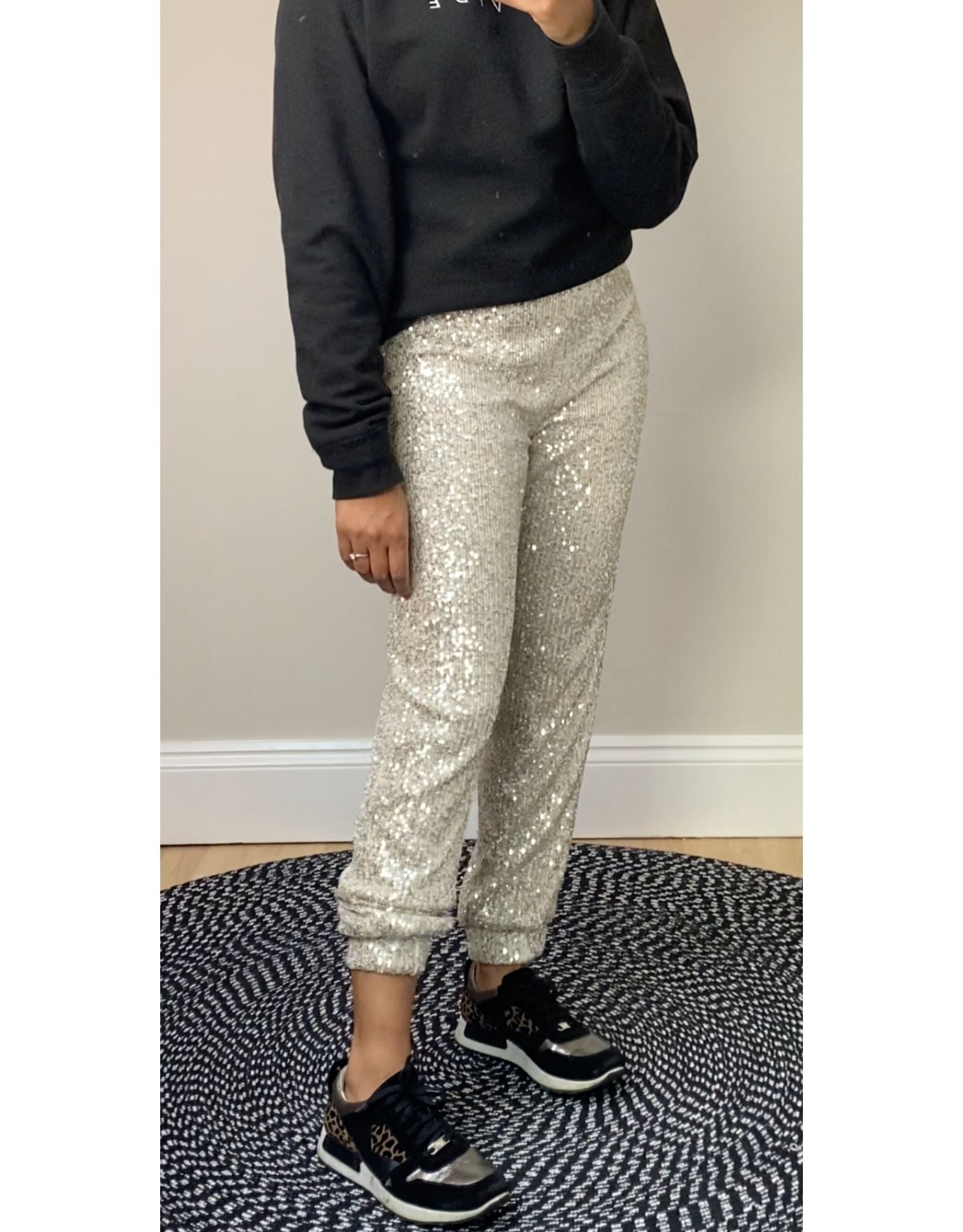 Silver sequin joggers online