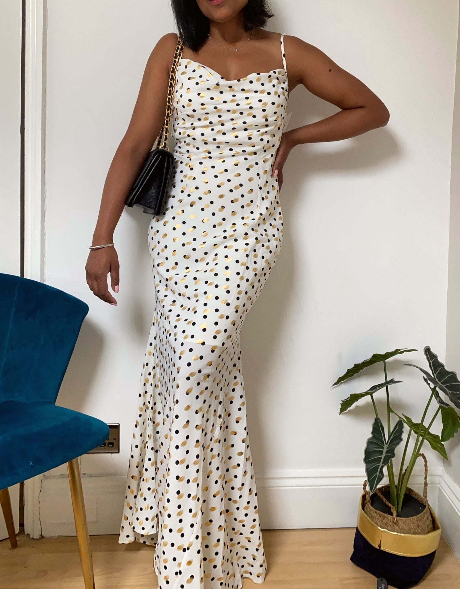 White And Gold Polka Dot Maxi Dress Mimi s Edit